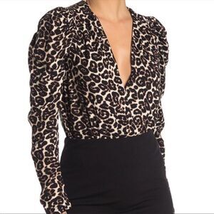 AFRM | REVOLVE Leopard Print Surplice Long Sleeve Bodysuit Women’s Size Large